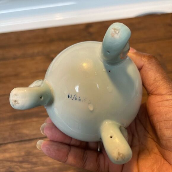 Napco Japan Porcelain Footed Egg Vase Robins Egg Blue Dresden Flowers 5” - Picture 2 of 2